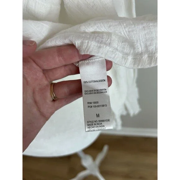 Womens Top M Poet Ruffle Neck Romantic Pirate Bell Sleeve White Boho Renaissance - Picture 4 of 6